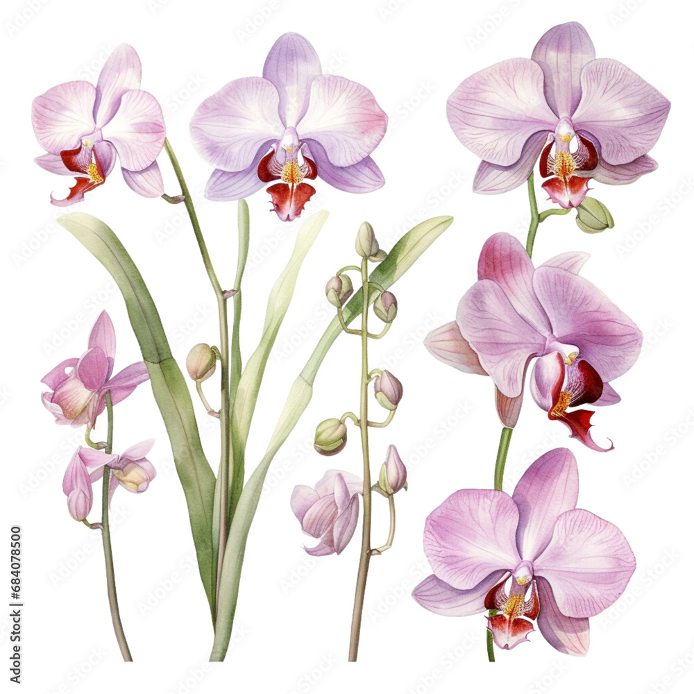 watercolor orchid isolated on white