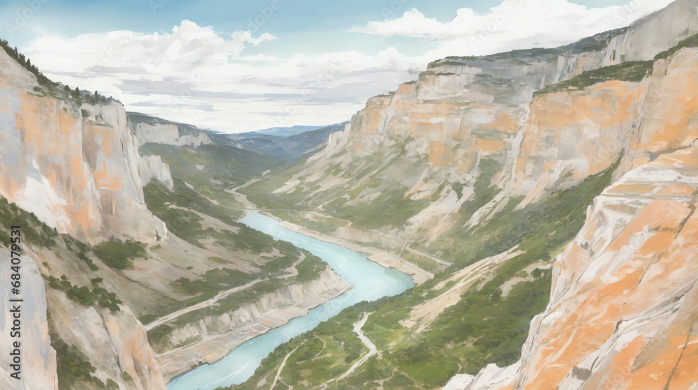 水彩画背景_世界旅行_フランス_ヴェルドン峡谷_01 水彩画背景_世界旅行_フランス_ヴェルドン峡谷_01