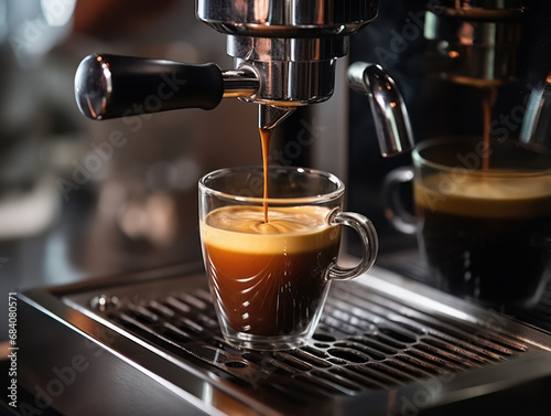 photo of brewing black coffee in a glass cup that looks delicious