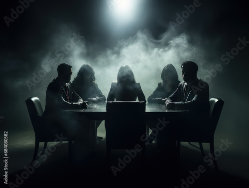 shadow photo of a female boss holding a mysterious meeting with her team photo