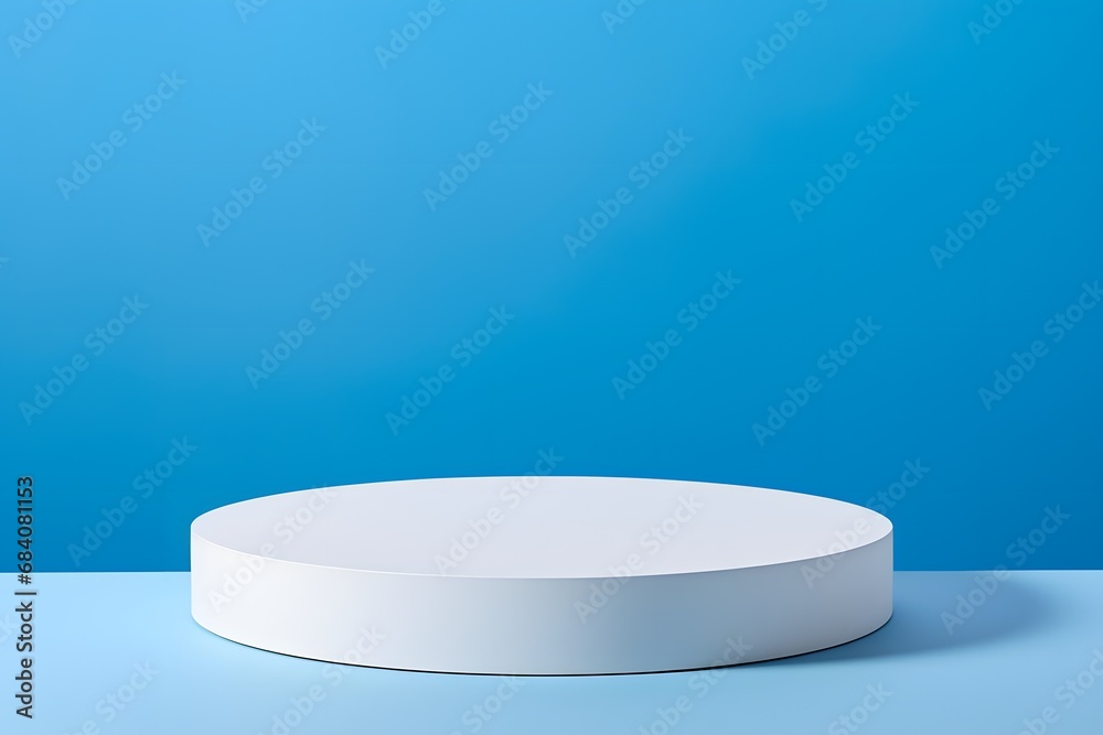 Minimalist White Round Object on Blue Surface with Blue Background - Modern Design Concept Generative AI