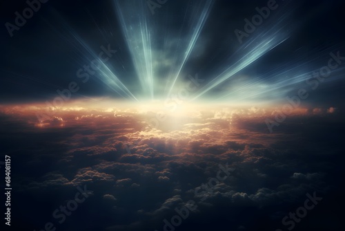 Radiant Sunrise Illuminating Majestic Cloudscape in Awe-Inspiring Aerial View Generative AI