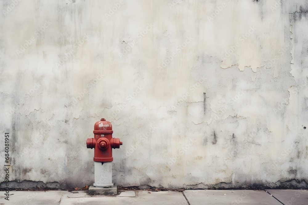 Vibrant Red Fire Hydrant Standing Proudly on Sidewalk Next to Wall in Urban Setting Generative AI Vibrant Red Fire Hydrant Standing Proudly on Sidewalk Next to Wall in Urban Setting Generative AI
