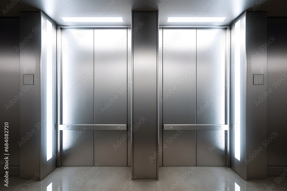Modern Building with Illuminated Elevators in the Evening Generative AI