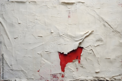 Abstract White Wall with Bold Red Paint and Cracked Hole Texture for Background or Texture Design Generative AI