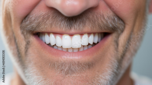 Middle age man smiling with clean teeth, taking care of teeth,  Dental health care concept photo