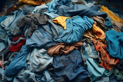 Colorful Collection of Blue Jeans and Yellow Gloves in a Storage Bin for Organized Wardrobe Generative AI
