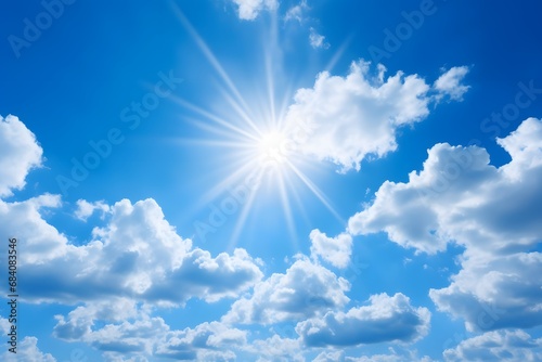 Radiant Sunburst Breaking Through Majestic Cloudscape in a Clear Blue Sky Generative AI