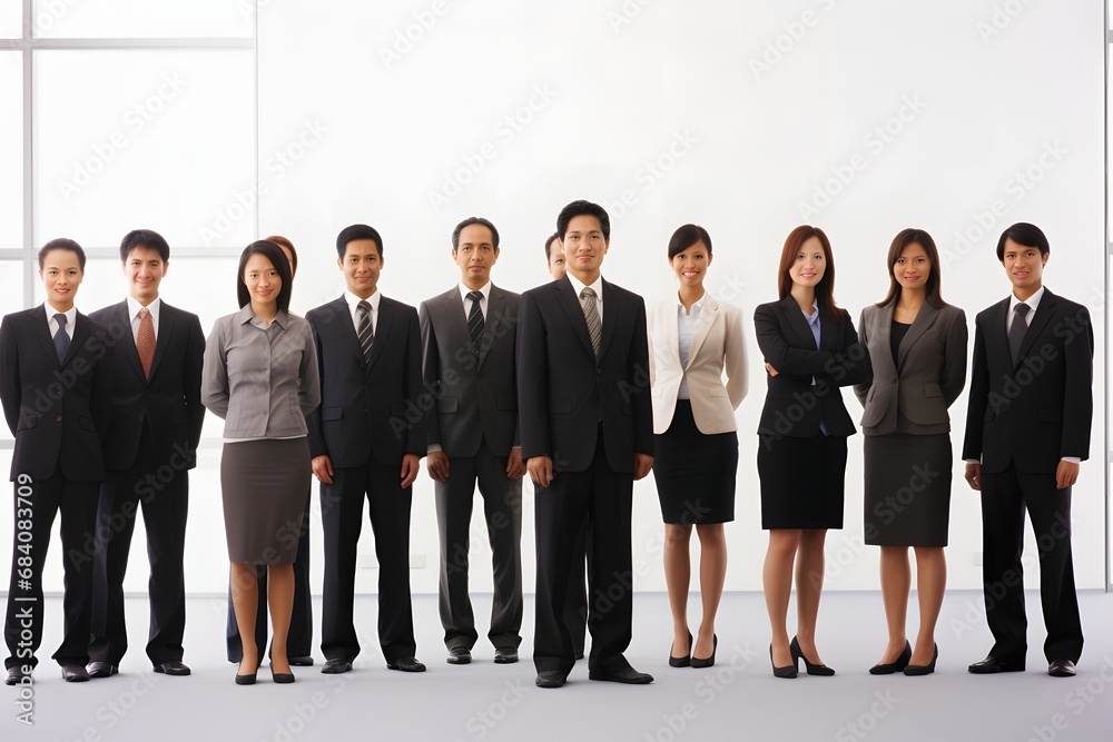Diverse Group of Business Professionals Standing in a White Room for Corporate Team Building and Collaboration Generative AI Diverse Group of Business Professionals Standing in a White Room for Corporate Team Building and Collaboration Generative AI