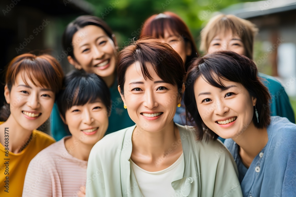 Group of Happy Asian Women Smiling and Laughing Together in Friendship and Camaraderie Generative AI
