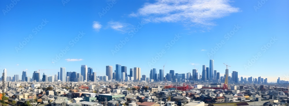 Panoramic skyline view of a bustling metropolis with towering skyscrapers and urban architecture Generative AI Panoramic skyline view of a bustling metropolis with towering skyscrapers and urban architecture Generative AI