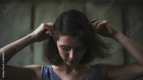 Active young woman tying her hair back into a ponytail for a workout or outdoor activity Generative AI
