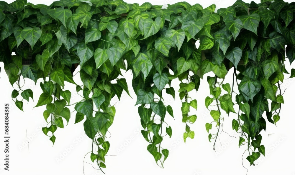 Green leaves Javanese treebine or Grape ivy (Cissus spp.) jungle vine hanging ivy plant bush, Generative AI  - obrazy, fototapety, plakaty 