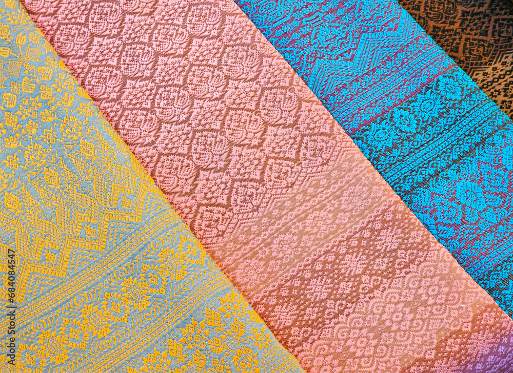 Batik fabric with beautiful colorful patterns in Thailand. Batik fabric with beautiful colorful patterns in Thailand.