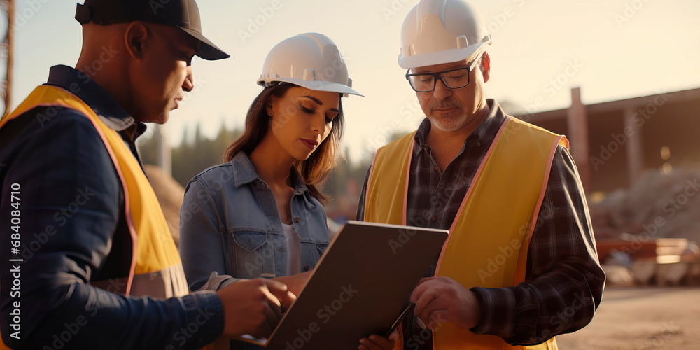 A team of specialists solves complex construction problems on a construction site. Generative Ai A team of specialists solves complex construction problems on a construction site. Generative Ai