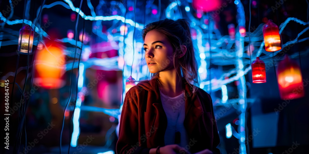 Portrait of a young girl at night, night photo shoot , Generative Ai Portrait of a young girl at night, night photo shoot , Generative Ai