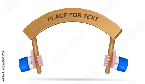 A hand holds an empty banner layout on a wooden stick. 
A man with a signal poster. Protesting people on a picket strike.
