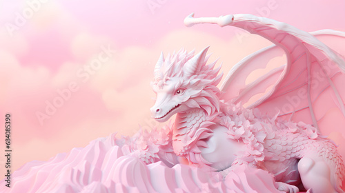 年賀状辰年の龍、辰、ドラゴンのパステルカラーの3Dイラスト