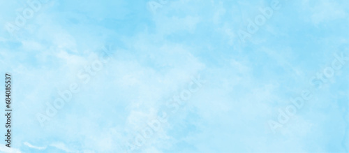 Blue sky is surrounding with tiny white clouds, soft and lovely sky blue watercolor background with clouds, Sky clouds with brush painted blue watercolor texture for presentation and design.