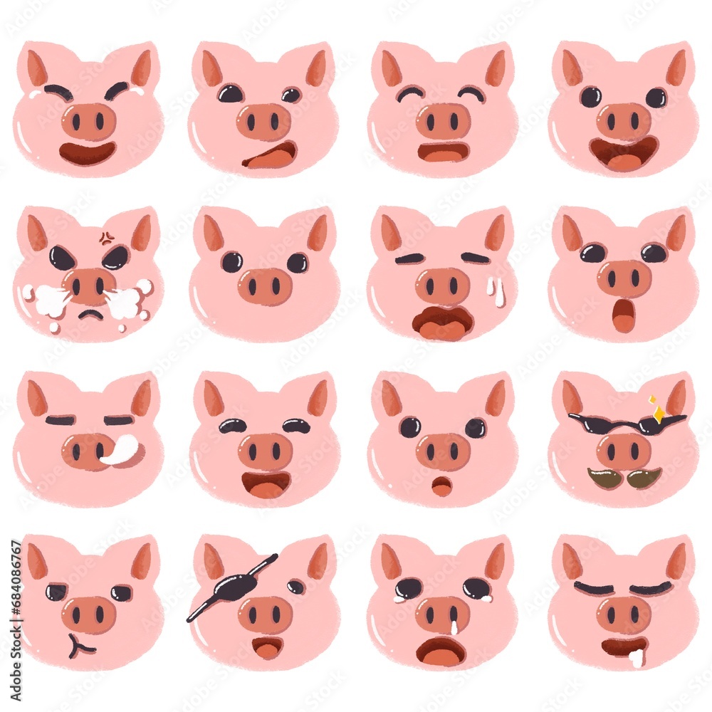 Collection of pig emoji faces with different mood. Set of cartoon emoji pig characters designs. Collection of pig emoji faces with different mood. Set of cartoon emoji pig characters designs.