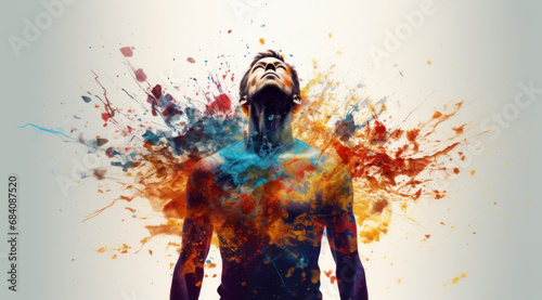 Silhouette of a man in an abstract orange splatter, evoking a sense of freedom.