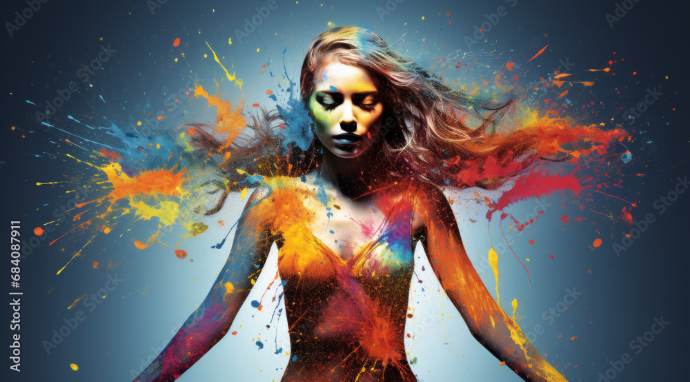 Abstract portrait of a woman with splash of colourful paint. Abstract portrait of a woman with splash of colourful paint.