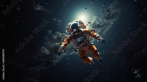 Astronaut in space. Sci-fi background