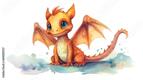 smiling little dragon watercolor illustration,isolated on white background
