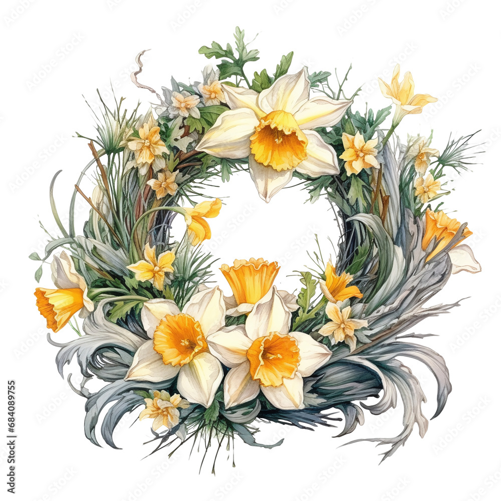 daffodils flower arrangement in watercolor design isolated on transparent background