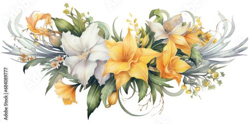 white and yellow flower arrangement in watercolor design isolated on transparent background