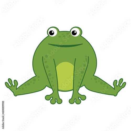 Vector illustration of funny happy green cartoon cute frog isolated on white background. 
