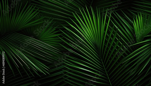 beautiful palm leaves in wild tropical palm garden  dark green palm leaf texture concept