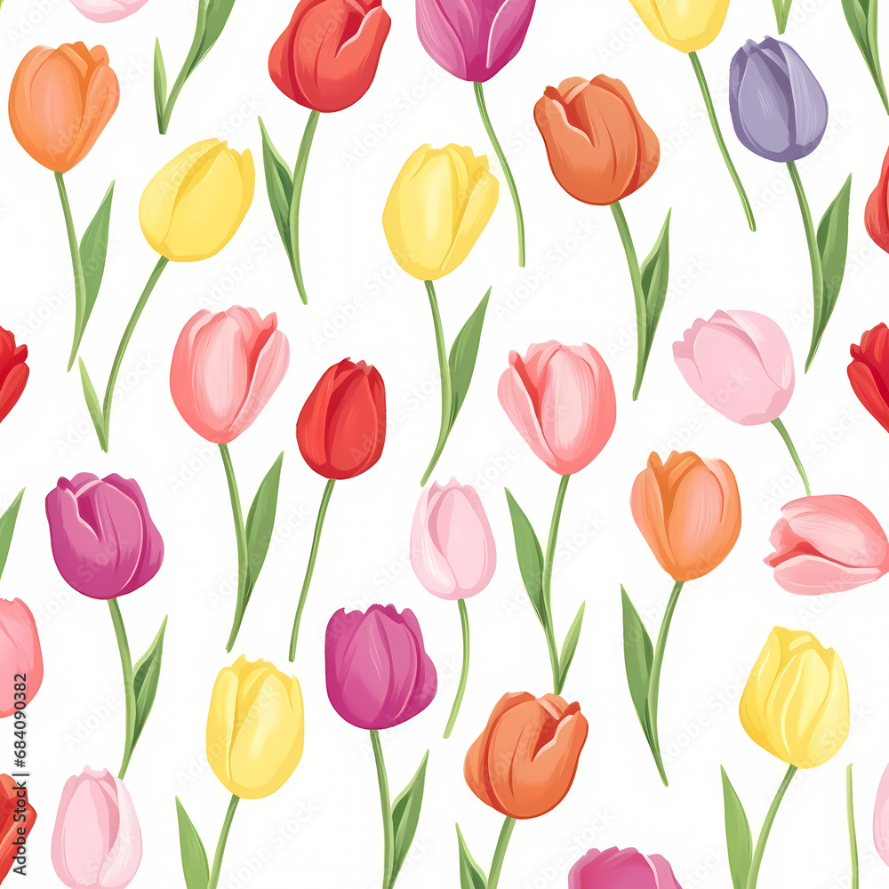 Obraz premium Colorful hand draw tulip seamless pattern background 