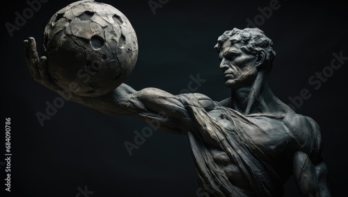 a marble statue of a mighty Greek god carrying a globe