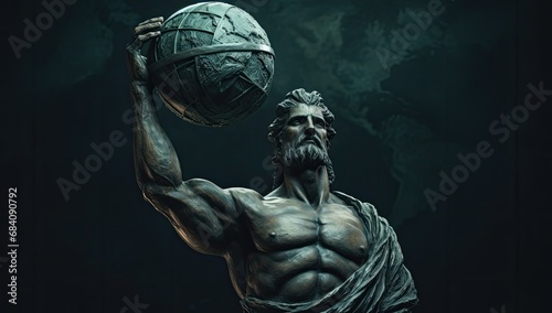 a marble statue of a mighty Greek god carrying a globe