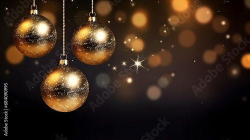 Festive golden ornaments with glittering snowflake patterns  suspended amidst a magical New Year glow