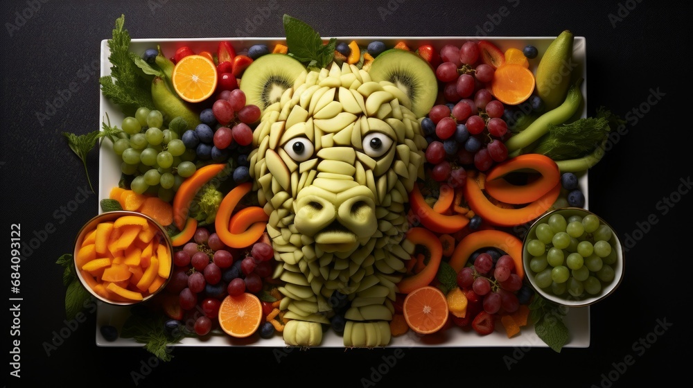 a fruit platter served as an animal picture