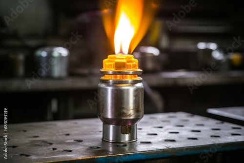 Gas torch burner fire. Danger ozone industrial gasoline factory. Generate Ai