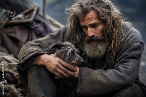 Homeless poor man crying portrait closeup. Economic recession, unemployment, poverty, hunger