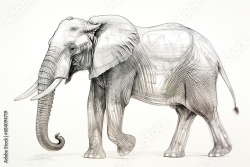 Elephant drawing isolated on white background. Generative AI