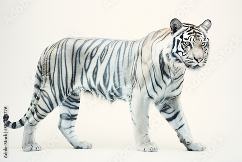 Adult white tiger with wet fur  isolated on a white background. Generated by artificial intelligence