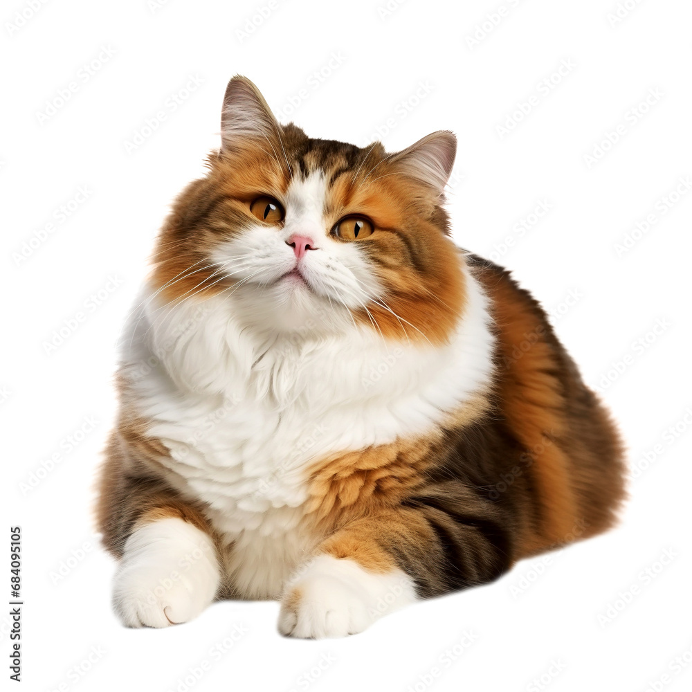 Fat cat isolated on a transparent background.