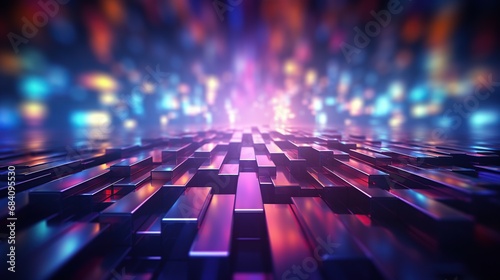 Abstract Geometric Cube Futuristic Background Neon Lights. Generative AI