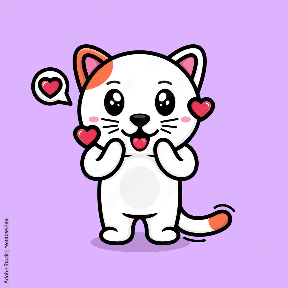 Cute cartoon cat, happy expression and teary eyes. Cute cartoon cat, happy expression and teary eyes.