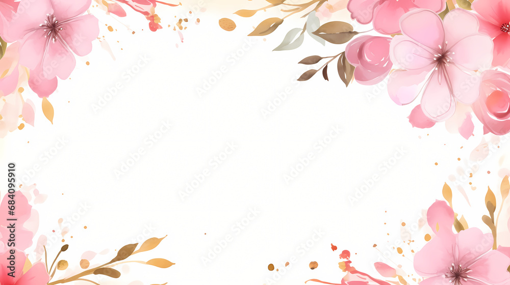 Pink flower frame background with watercolor Pink flower frame background with watercolor