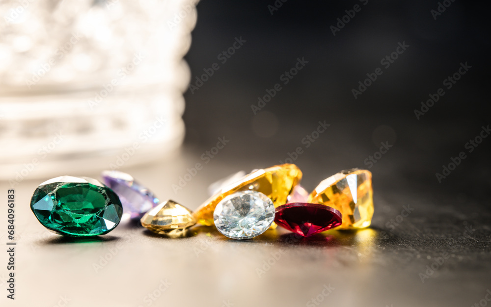 Natural Sapphire gemstone, Jewel or gems on black shine color, Collection of many natural gemstones on stone Natural Sapphire gemstone, Jewel or gems on black shine color, Collection of many natural gemstones on stone