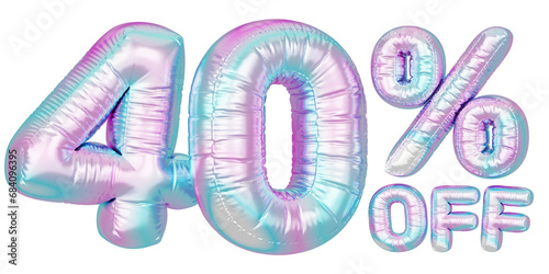 Holographic balloon 3d text. Typography. 3D illustration. 40% Off.