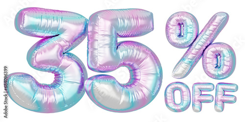 Holographic balloon 3d text. Typography. 3D illustration. 35% Off.