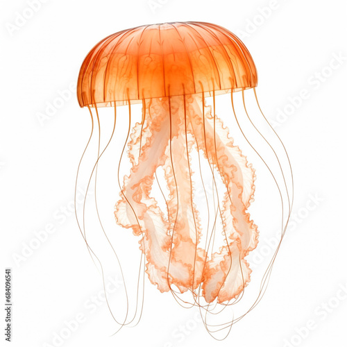 Japanese sea nettle, Chrysaora pacifica, Jellyfish against white background. generative ai
