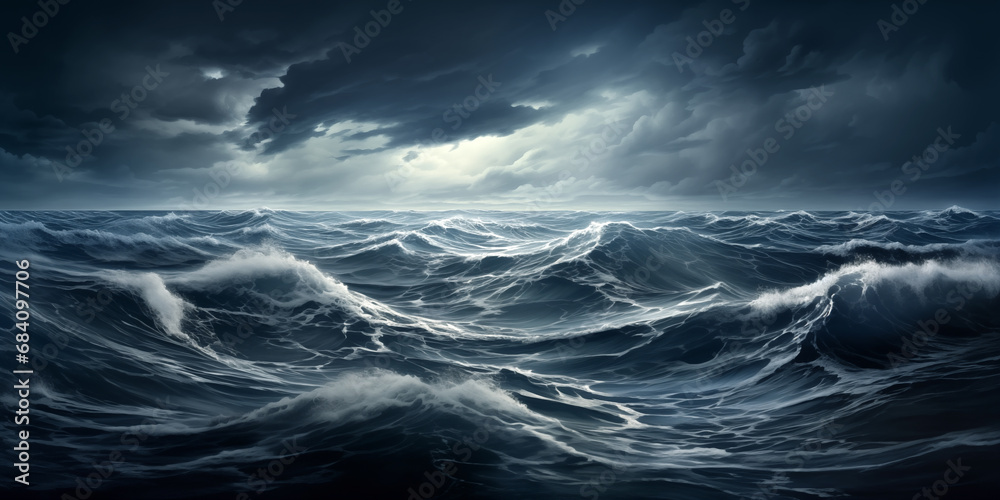 Fototapeta premium waterscape, cold stormy sea with high waves